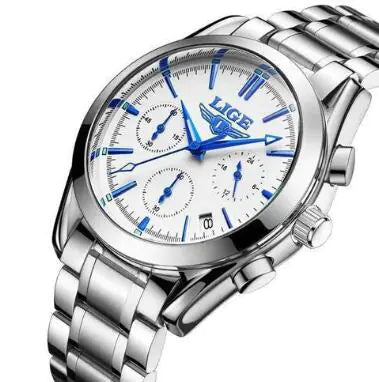 LIGE Men's Sports Quartz Watch with Multi-Function Steel Band