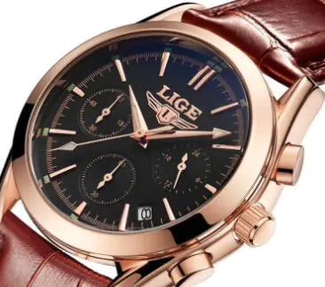 LIGE Men's Sports Quartz Watch with Multi-Function Steel Band
