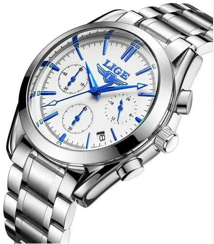LIGE Men's Sports Quartz Watch with Multi-Function Steel Band