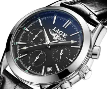 LIGE Men's Sports Quartz Watch with Multi-Function Steel Band