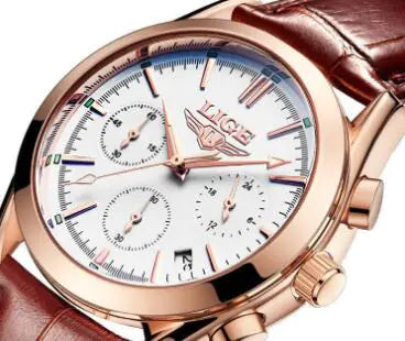 LIGE Men's Sports Quartz Watch with Multi-Function Steel Band
