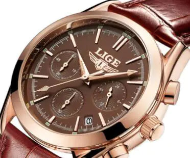 LIGE Men's Sports Quartz Watch with Multi-Function Steel Band