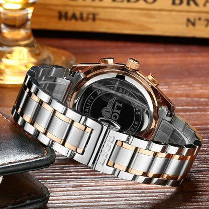 LIGE Men's Sports Quartz Watch with Multi-Function Steel Band