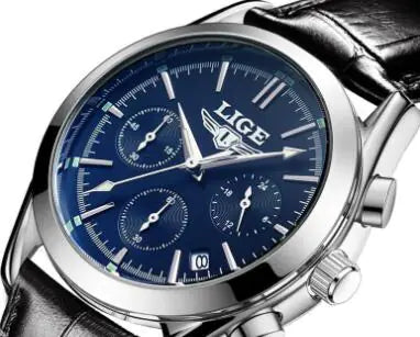 LIGE Men's Sports Quartz Watch with Multi-Function Steel Band