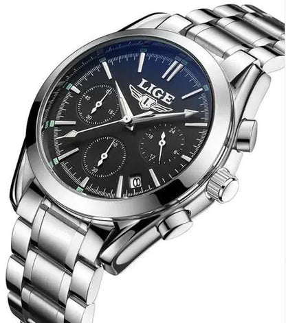 LIGE Men's Sports Quartz Watch with Multi-Function Steel Band