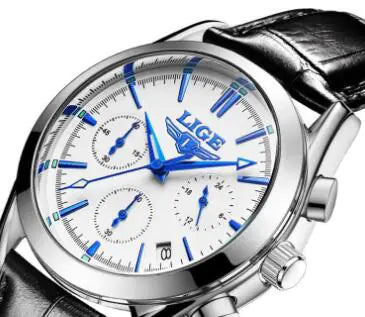 LIGE Men's Sports Quartz Watch with Multi-Function Steel Band